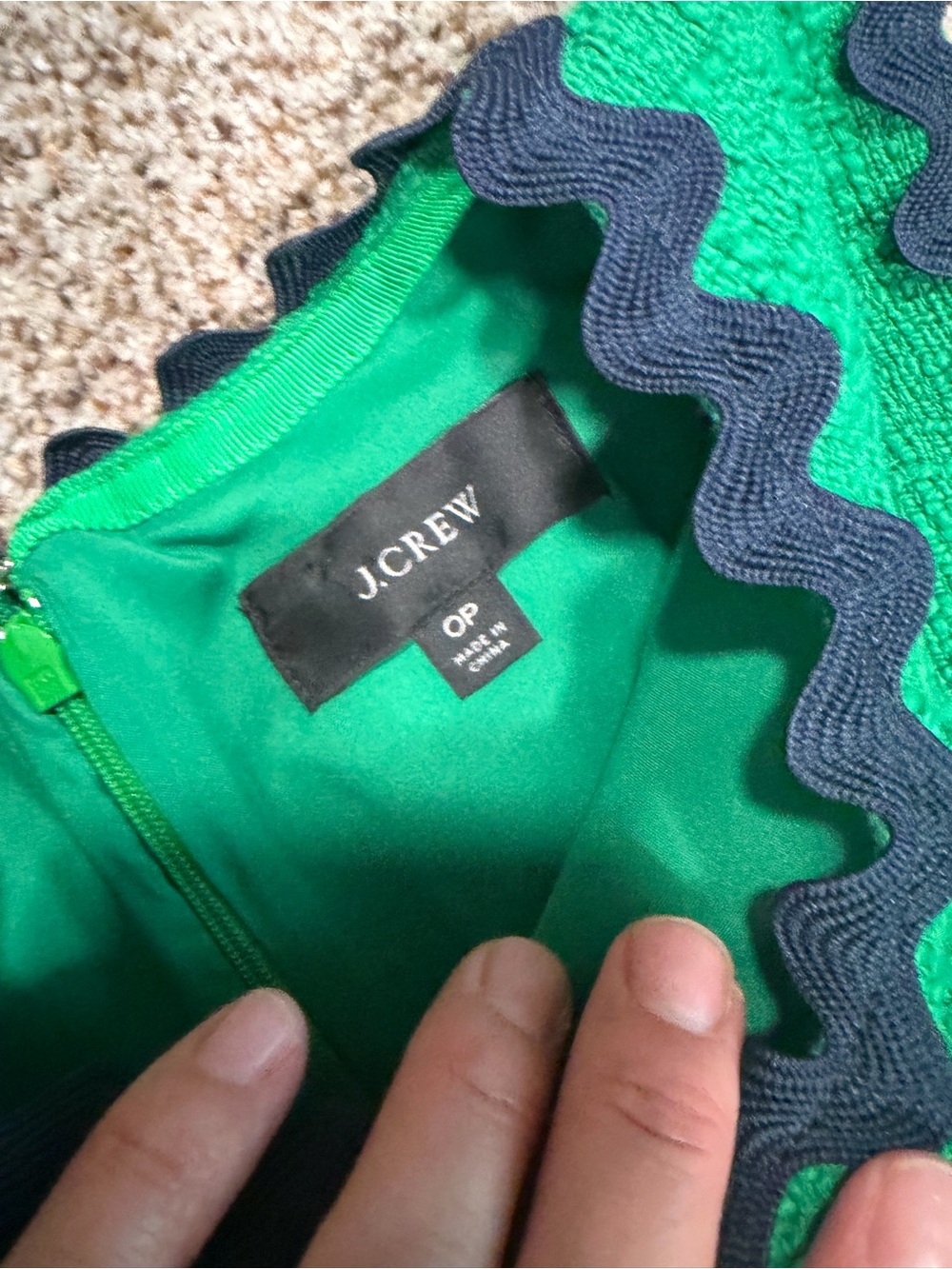 J Crew Tweed Dress Green Black Ric Rac Scallop Trim Sleeveless Size 0P - Picture 5 of 16
